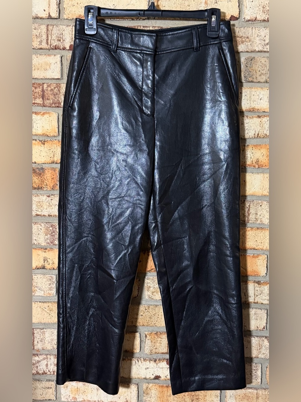 Babaton Aritzia black faux leather pants 4 crop